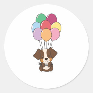 Australian Shepherd Flies With Colourful Balloons Classic Round Sticker