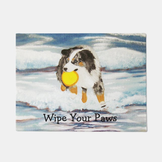 Australian Shepherd Frisbee Dog Doormat (Front)