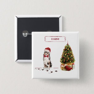Australian Shepherd Funny Christmas Dog with Tree 2 Inch Square Button