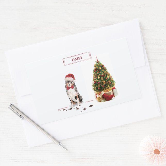Australian Shepherd Funny Christmas Dog with Tree Sticker (Envelope)