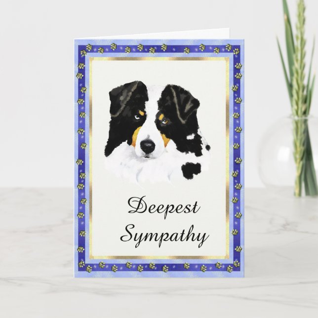 Australian Shepherd Gold Pawprints Sympathy Card (Front)