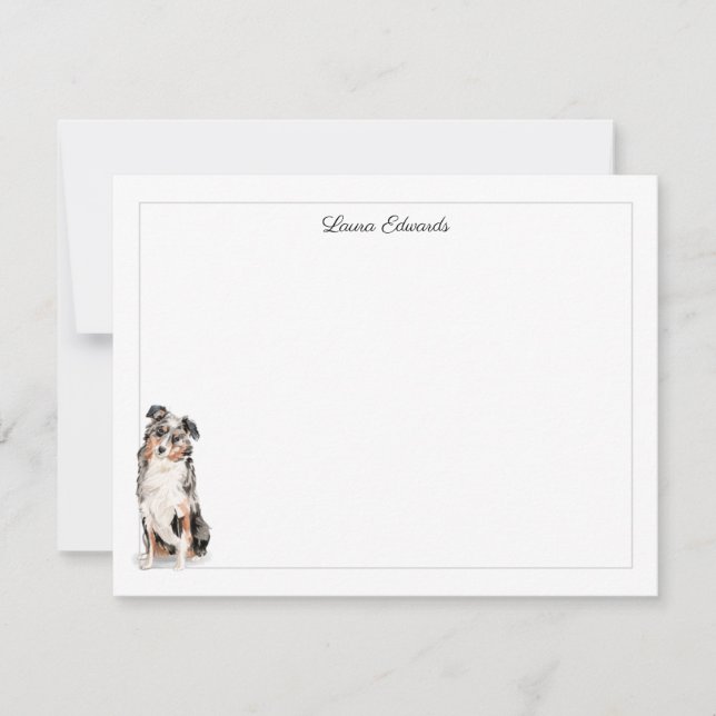 Australian Shepherd Grey Border Personalized Card (Front)