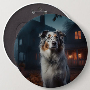 Australian Shepherd Halloween Scary 6 Inch Round Button