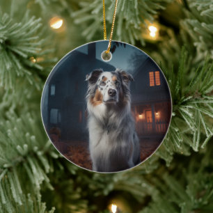 Australian Shepherd Halloween Scary Ceramic Ornament