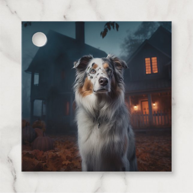 Australian Shepherd Halloween Scary Favour Tags (Front)