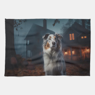 Australian Shepherd Halloween Scary Kitchen Towel