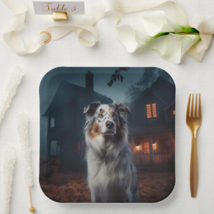 Australian Shepherd Halloween Scary Paper Plate