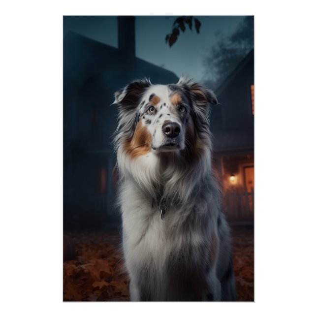 Australian Shepherd Halloween Scary Poster (Front)