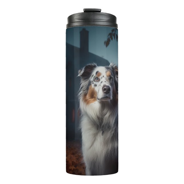 Australian Shepherd Halloween Scary Thermal Tumbler (Front)