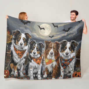 Australian Shepherd Halloween Spooky Fleece Blanket