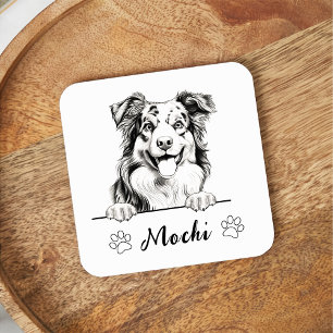 Australian Shepherd Hand Drawing Personalized Square Paper Coaster