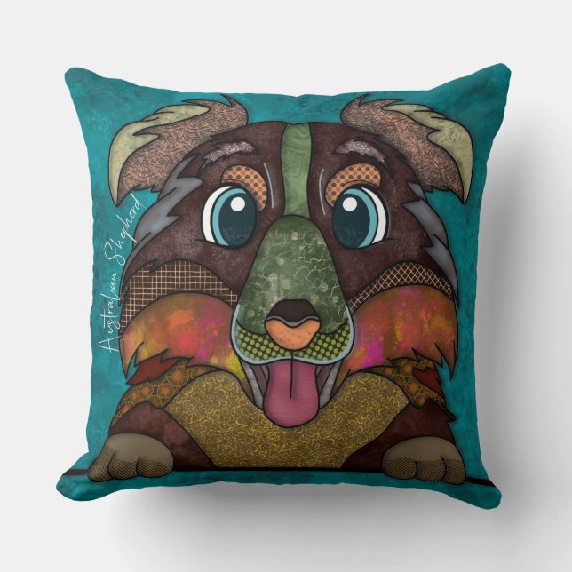 Australian Shepherd hand-painted Throw Pillow (Front)