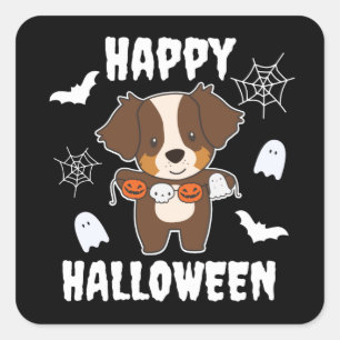 Australian Shepherd Happy Halloween Dog Costume Sq Square Sticker