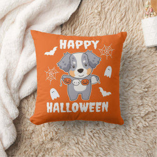 Australian Shepherd Happy Halloween Dog Costume Throw Pillow