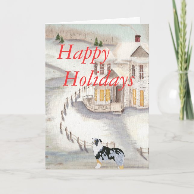Australian Shepherd Happy Holidays Holiday Card (Front)