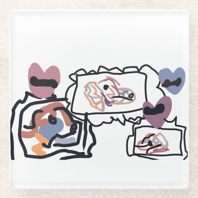 Australian Shepherd hearts  Glass Coaster (Front)