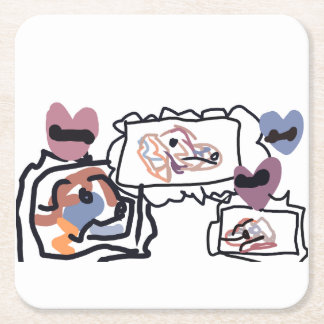 Australian Shepherd hearts  Square Paper Coaster