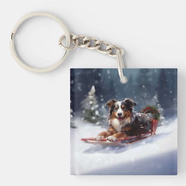 Australian Shepherd hiver neige de Noël (Devant)
