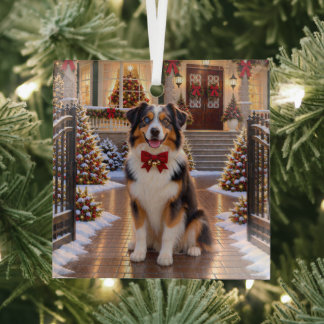 Australian Shepherd Holiday Glass Ornament