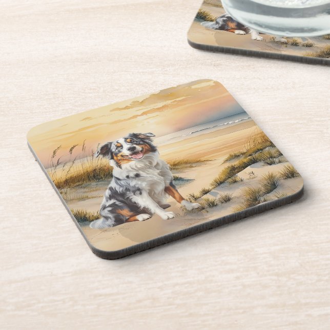Australian Shepherd in a Beach Cove Coaster (Left Side)