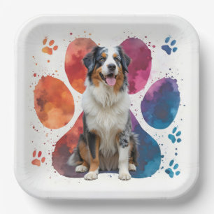 Australian Shepherd In a Pawprint Paper Plate