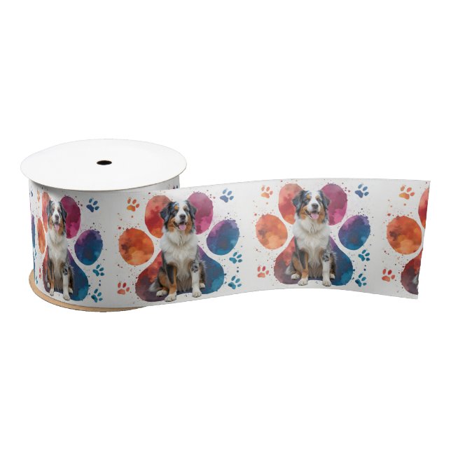 Australian Shepherd In a Pawprint Satin Ribbon (Spool)
