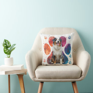 Australian Shepherd In a Pawprint Throw Pillow