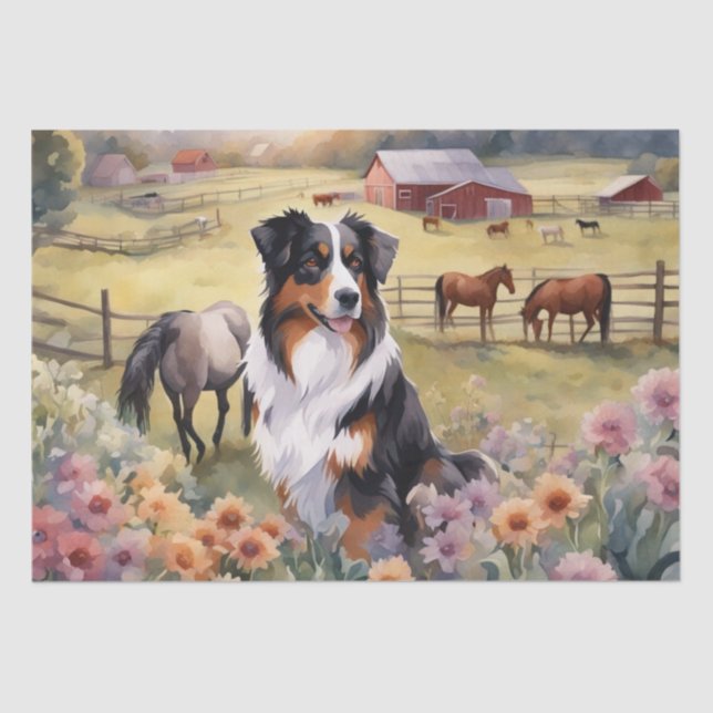 Australian Shepherd in a Rustic Setting Decoupage Tissue Paper (Front)
