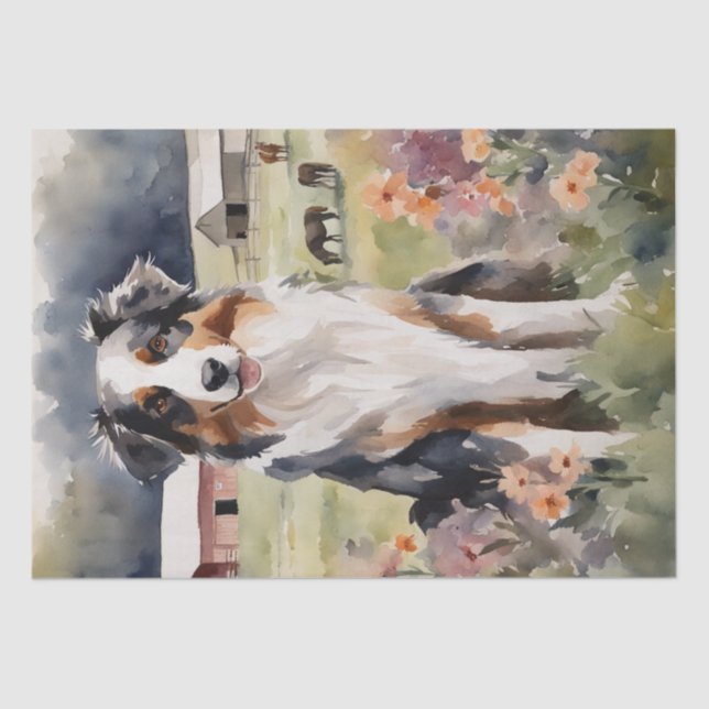Australian Shepherd in a Rustic Setting Decoupage Tissue Paper (Front)