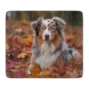 Australian Shepherd  in Autumn Leaves Fall Inspire Cutting Board