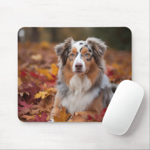 Australian Shepherd in Autumn Leaves Fall Inspire Mouse Pad