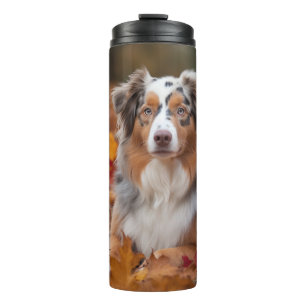 Australian Shepherd in Autumn Leaves Fall Inspire Thermal Tumbler