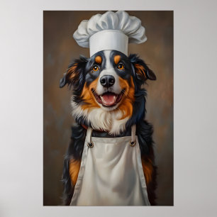 Australian Shepherd In Chefs Hat Poster, Pet Poster