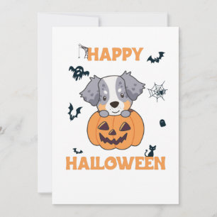 Australian Shepherd In Pumpkin Cute Happy Holiday Card