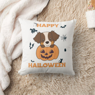 Australian Shepherd In Pumpkin Cute Happy Throw Pillow