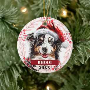 Australian Shepherd in Santa Hat Ornament