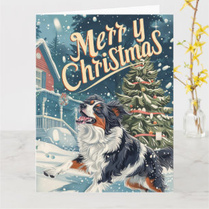 Australian Shepherd in Snow Christmas Card
