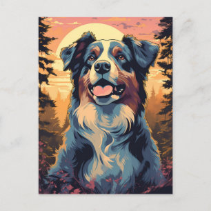 Australian-Shepherd in the forest during sunset Postcard