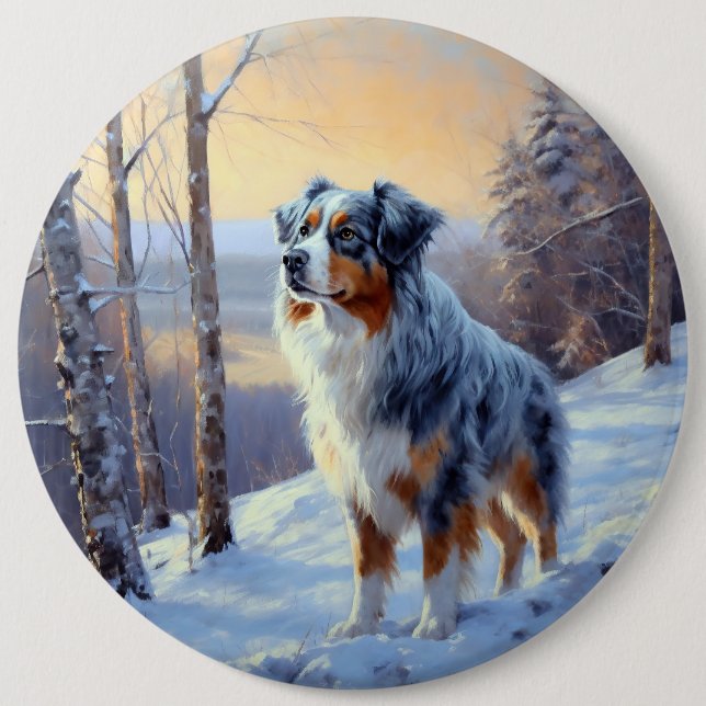 Australian Shepherd Let It Snow Christmas  6 Inch Round Button (Front)