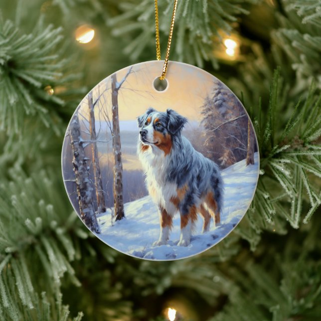 Australian Shepherd Let It Snow Christmas  Ceramic Ornament (Tree)