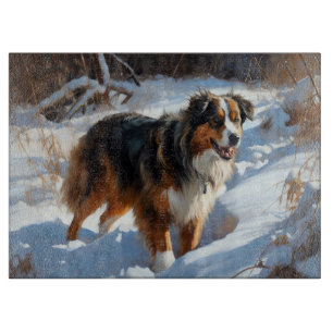 Australian Shepherd Let It Snow Christmas Cutting Board