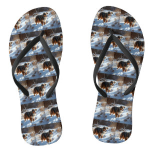 Australian Shepherd Let It Snow Christmas Flip Flops