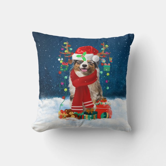 Australian Shepherd Let it snow Christmas Holidays Throw Pillow (Front)