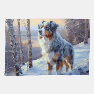 Australian Shepherd Let It Snow Christmas  Kitchen Towel