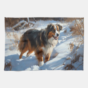 Australian Shepherd Let It Snow Christmas Kitchen Towel