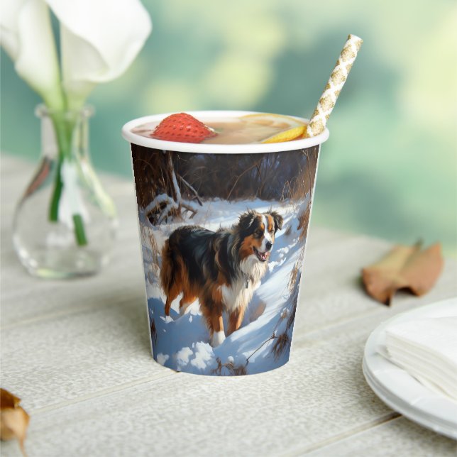 Australian Shepherd Let It Snow Christmas Paper Cups (Insitu)