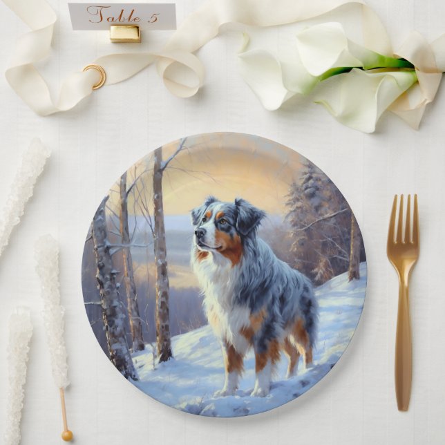 Australian Shepherd Let It Snow Christmas  Paper Plate (Wedding)