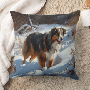 Australian Shepherd Let It Snow Christmas Throw Pillow