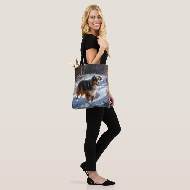 Australian Shepherd Let It Snow Christmas Tote Bag (On Model)