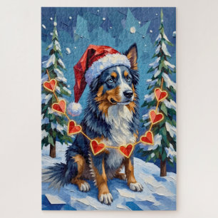Australian Shepherd Low-Poly Christmas Garland Hat Jigsaw Puzzle